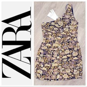 🆕 Zara ruched one shoulder floral mini dress Sz M G9